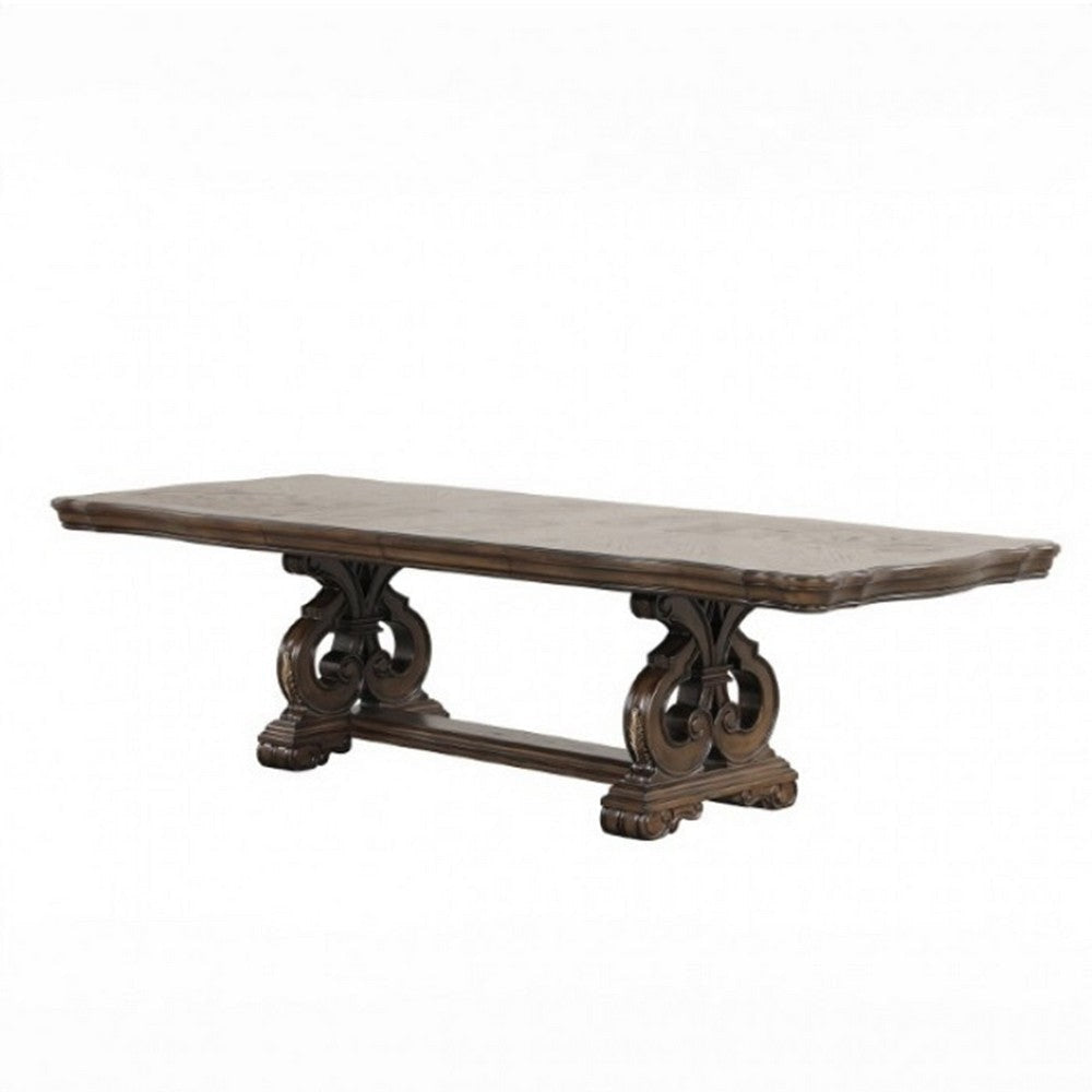 Leova Dining Table | 80-114" Extendable Top | Dark Brown Corbel Base