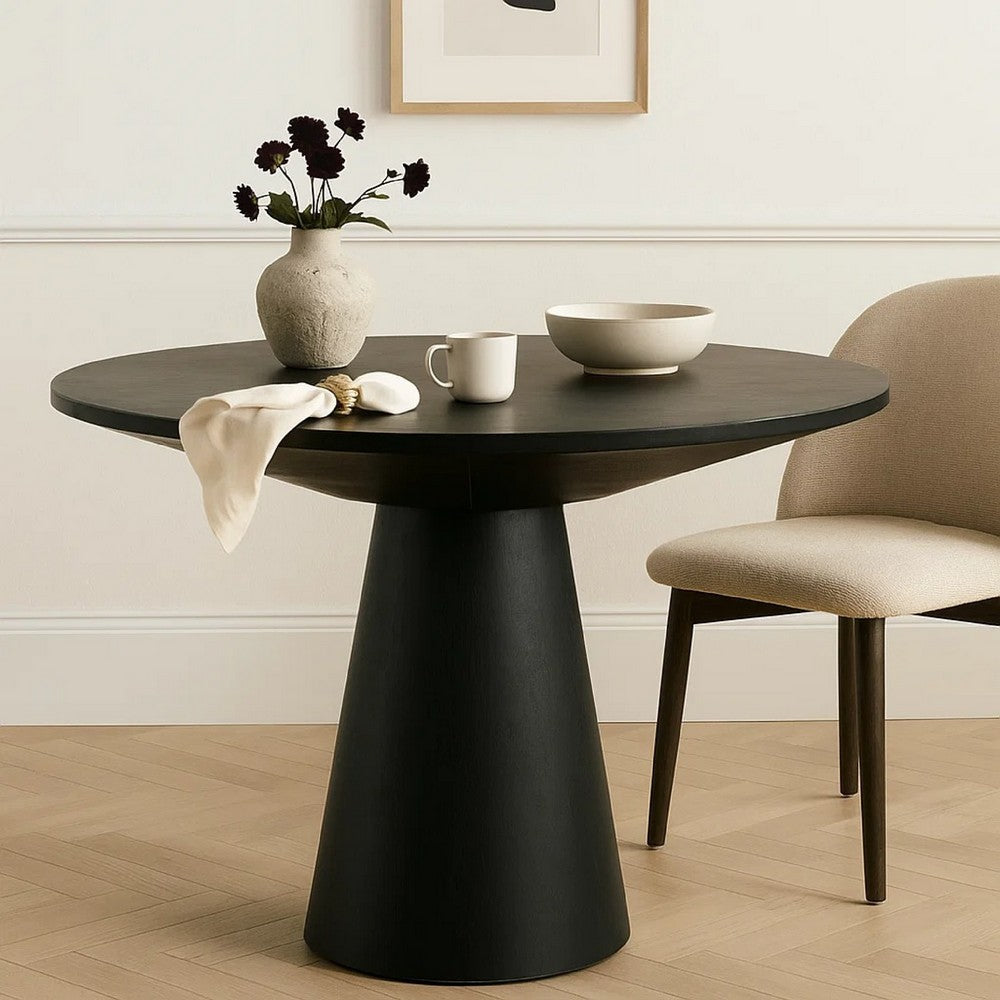 Toty Dining Table | 59" Round Top | Modern Cone Pedestal Base | Black