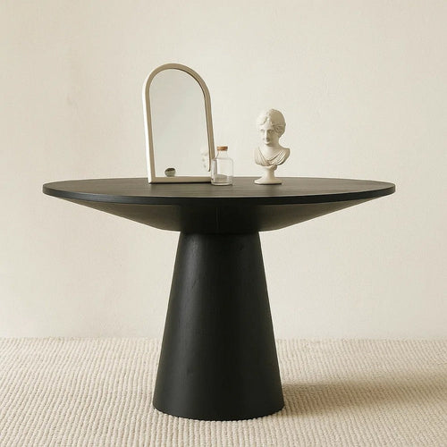 Toty Dining Table | 59" Round Top | Modern Cone Pedestal Base | Black