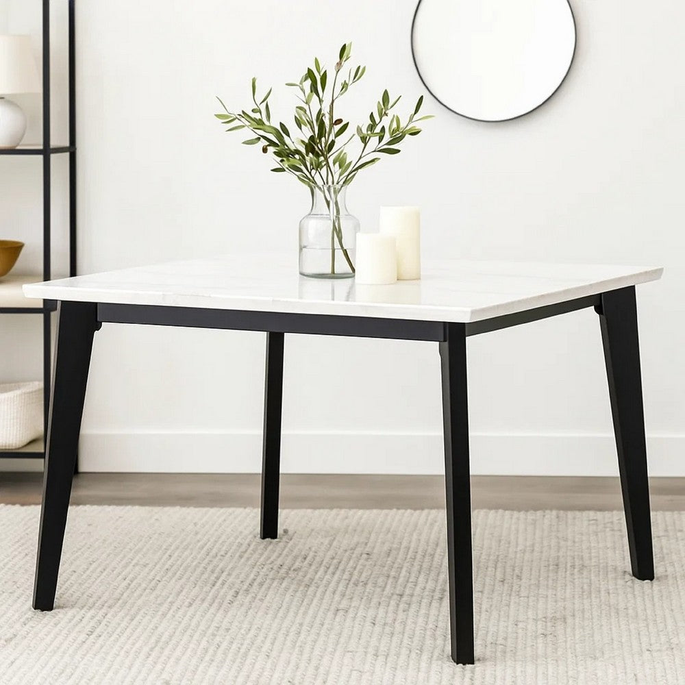 Soa Counter Height Table | 54" Square White Marble Top | Black Legs