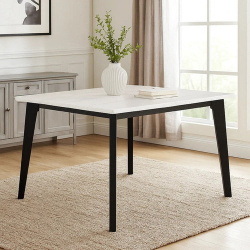 Soa Counter Height Table | 54" Square White Marble Top | Black Legs