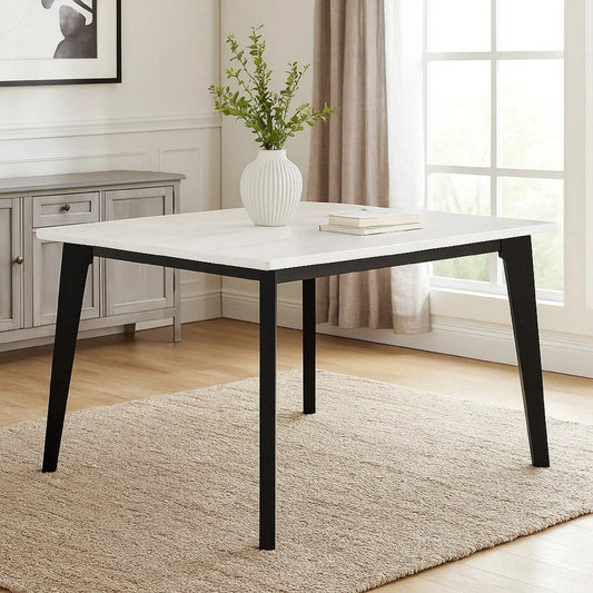 Soa Counter Height Table | 54" Square White Marble Top | Black Legs