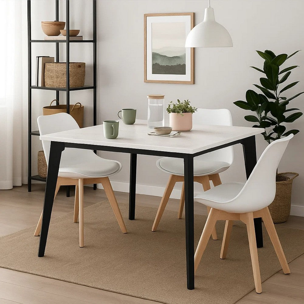 Soa Dining Table | 54" Square White Marble Top | Black Legs