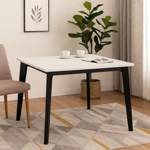 Soa Dining Table | 54" Square White Marble Top | Black Legs