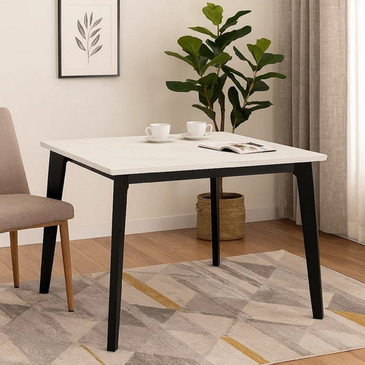 Soa Dining Table | 54" Square White Marble Top | Black Legs