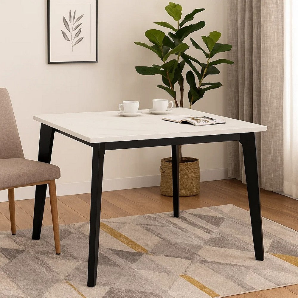 Soa Dining Table | 54" Square White Marble Top | Black Legs