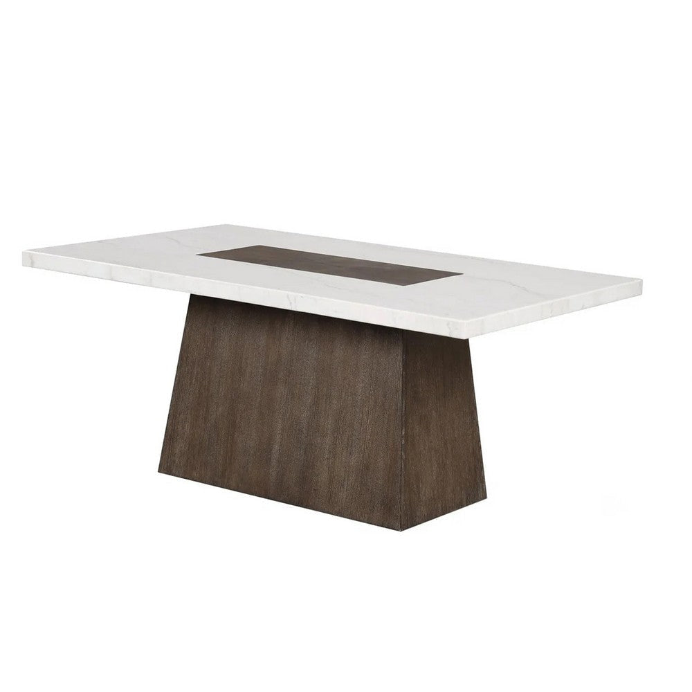 Asten Dining Table | 70" White Marble Top | Walnut Brown Plinth Base