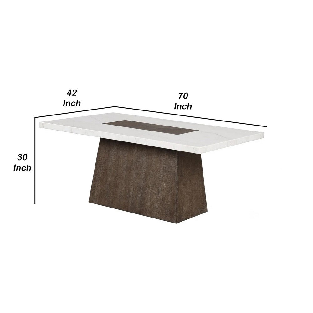 Asten Dining Table | 70" White Marble Top | Walnut Brown Plinth Base
