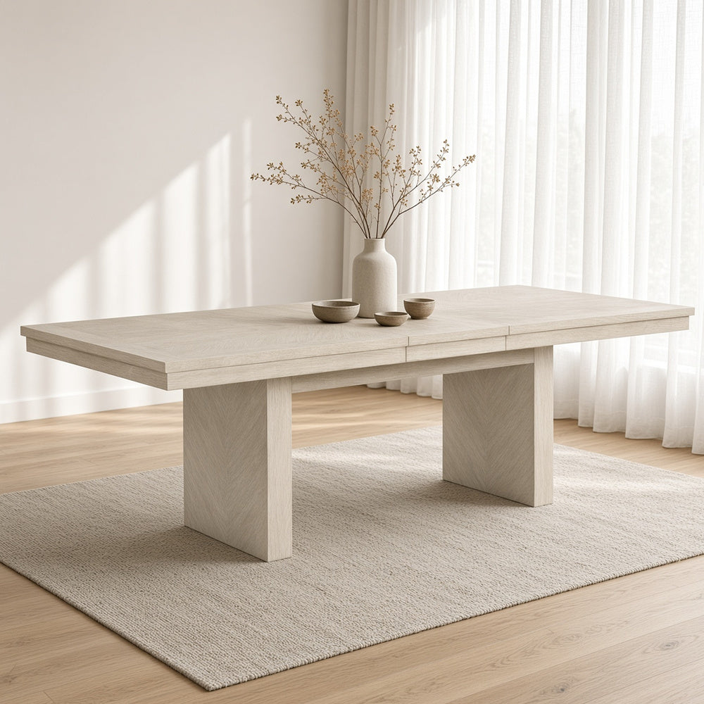 Hagy Dining Table | 76-94" Extendable Top | Natural Brown Panel Legs