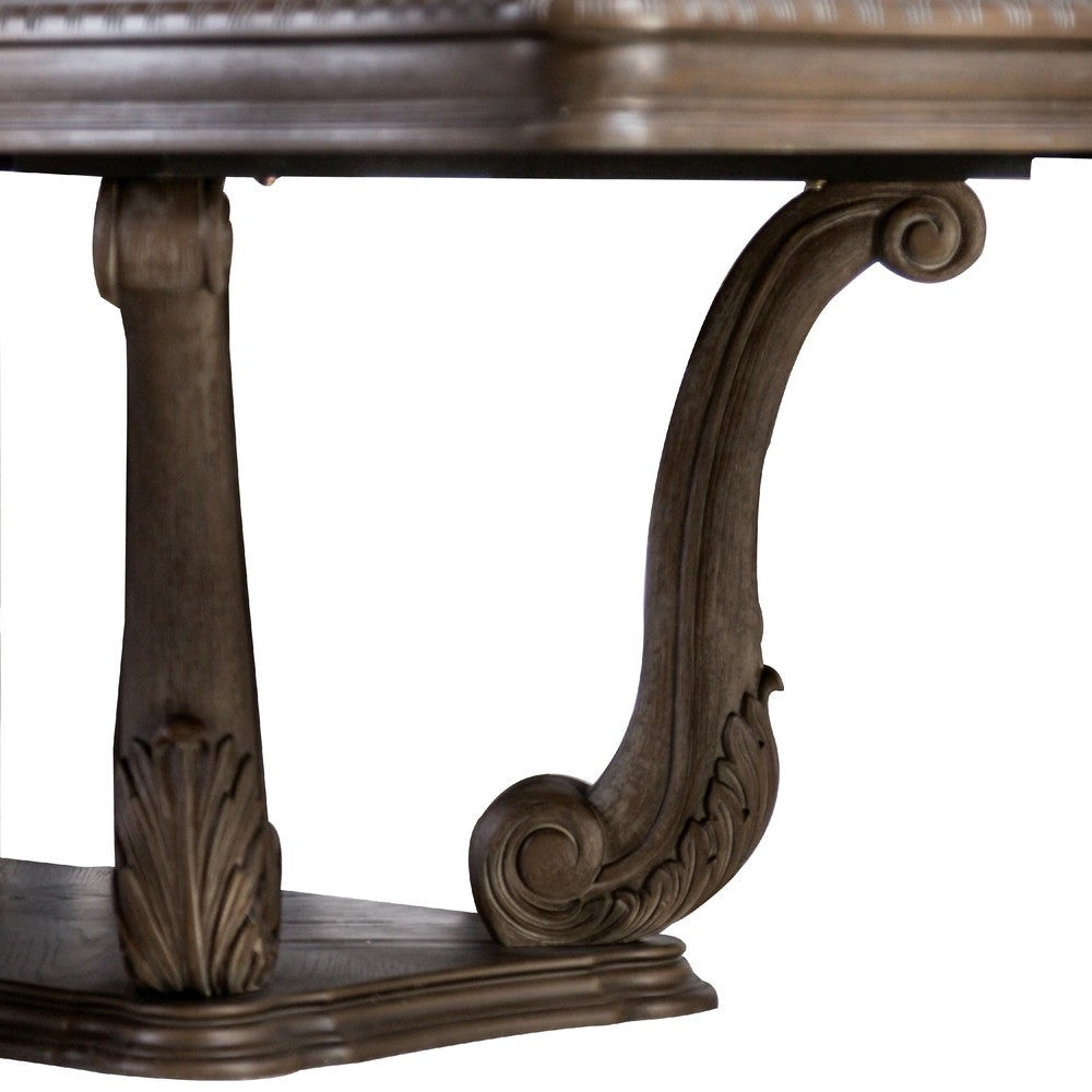 Hama Dining Table | 108’’ Top w Scrolled Pedestal Base | Oak Brown BM342628