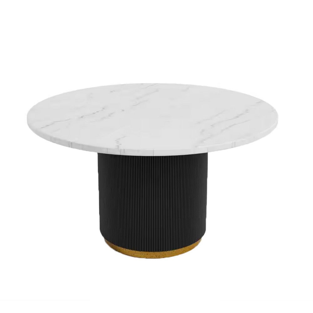Voa Dining Table | 54’’ Round | White Marble Top | Black Reeded Base BM342629