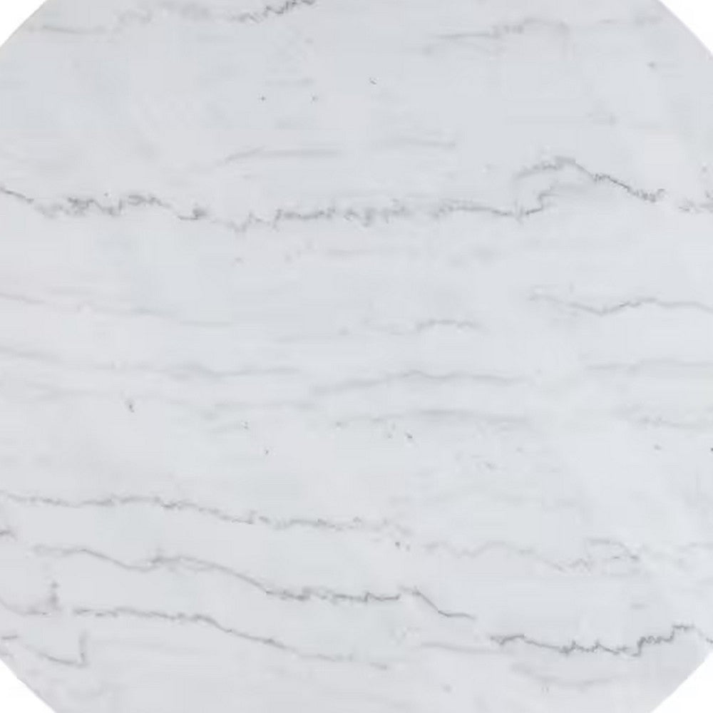 Voa Dining Table | 54’’ Round | White Marble Top | Black Reeded Base BM342629