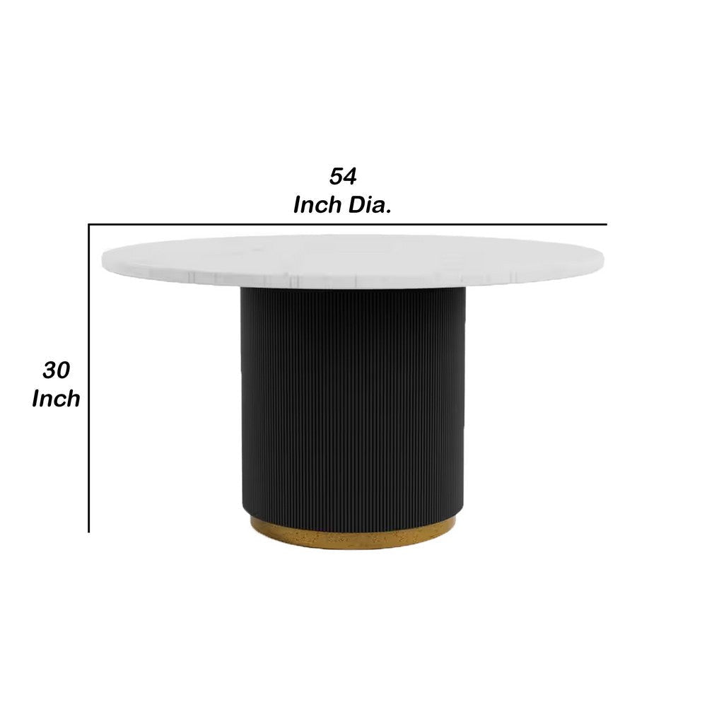 Voa Dining Table | 54’’ Round | White Marble Top | Black Reeded Base BM342629