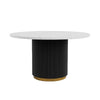 Voa Dining Table | 54" Round | White Marble Top | Black Reeded Base 