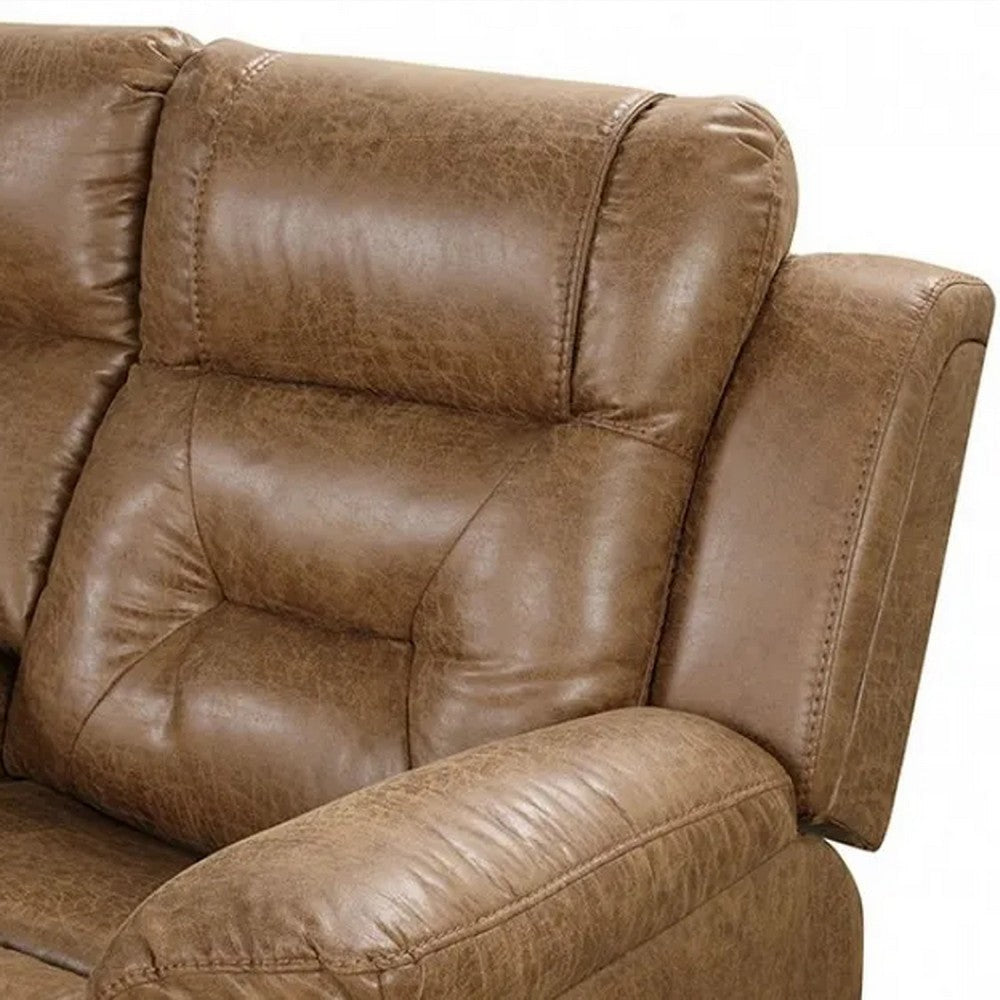 Kius Manual Recliner Sectional Sofa | Console | Tufted Brown Faux Leather BM342630