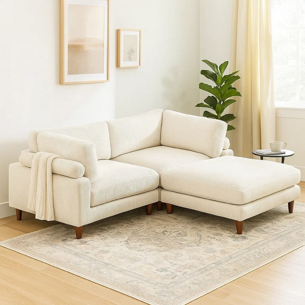 Fera Modular Sectional Sofa w Adjustable Back in Beige Corduroy | 89"