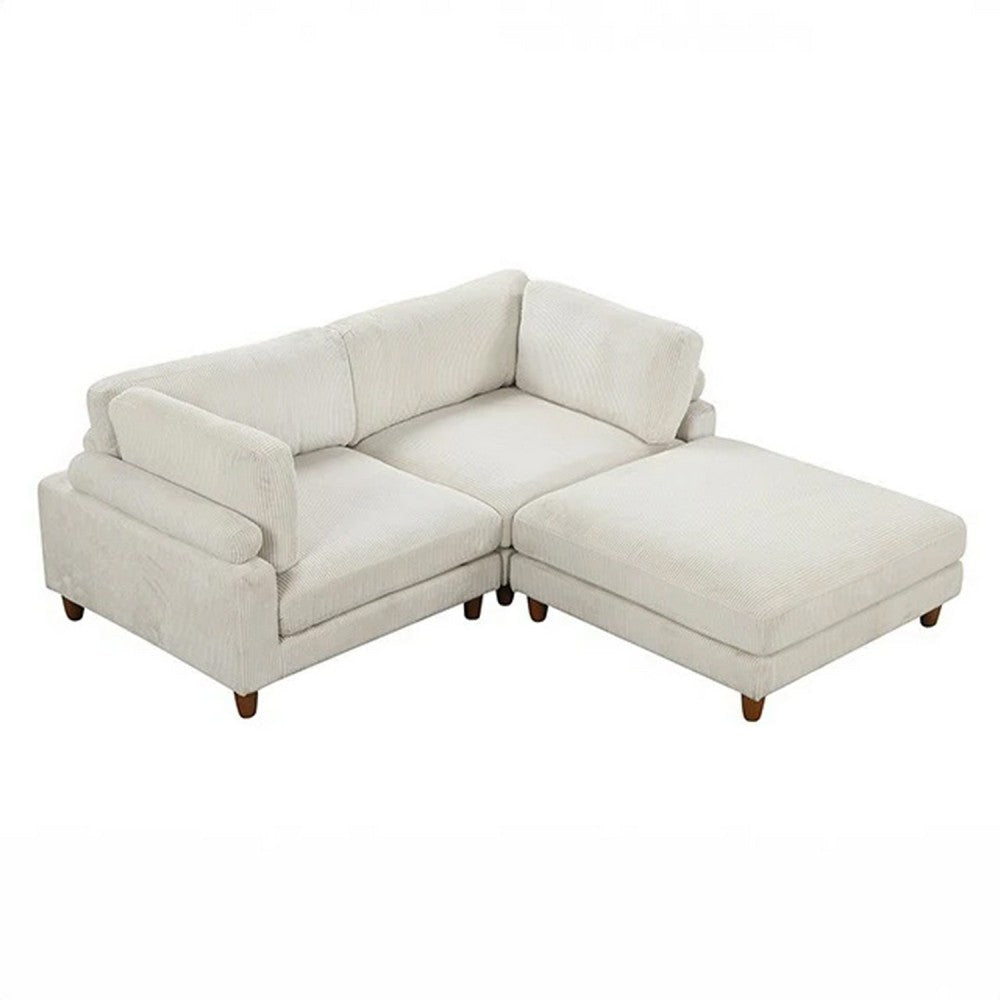 Fera Modular Sectional Sofa w Adjustable Back in Beige Corduroy | 89"