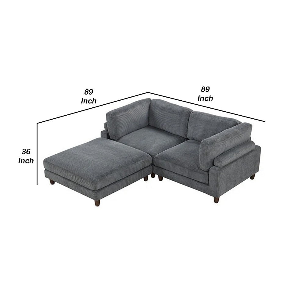 Fera Modular Sectional Sofa w Adjustable Back in Gray Corduroy | 89’’ BM342632