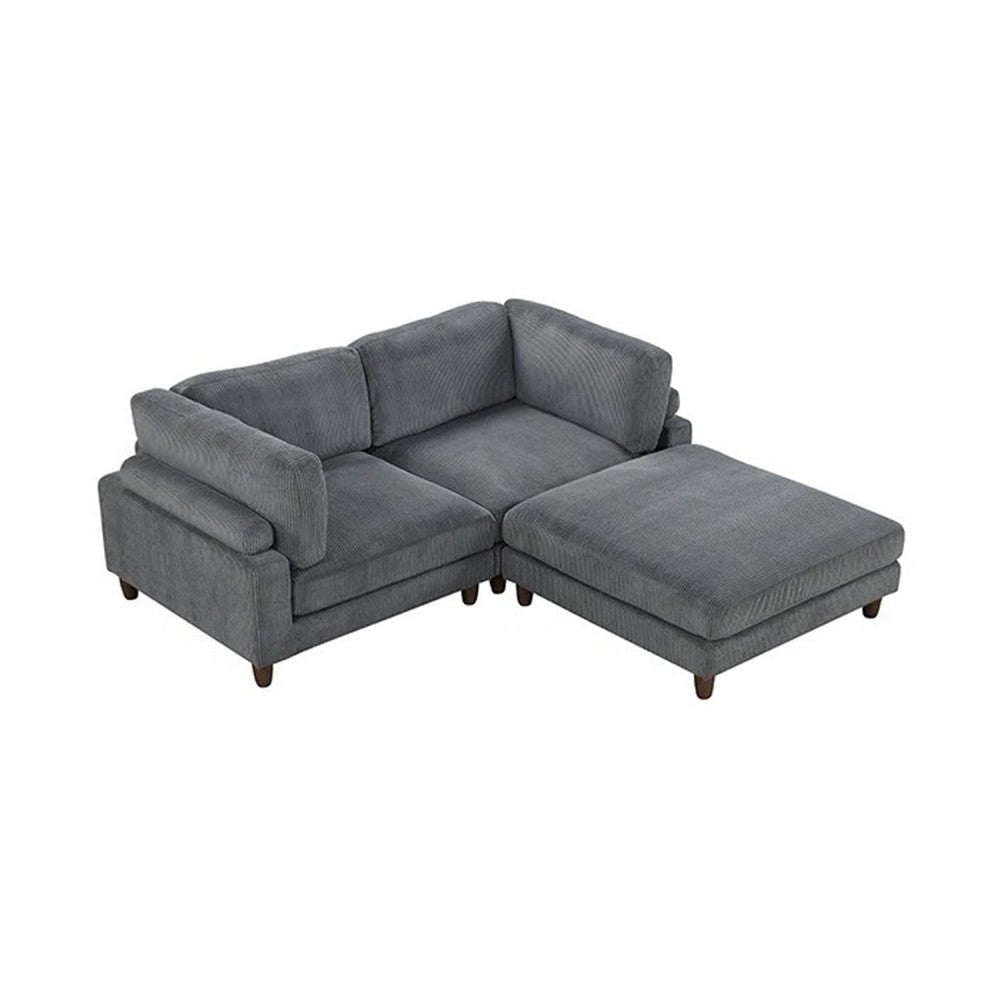 Fera Modular Sectional Sofa w Adjustable Back in Gray Corduroy | 89"