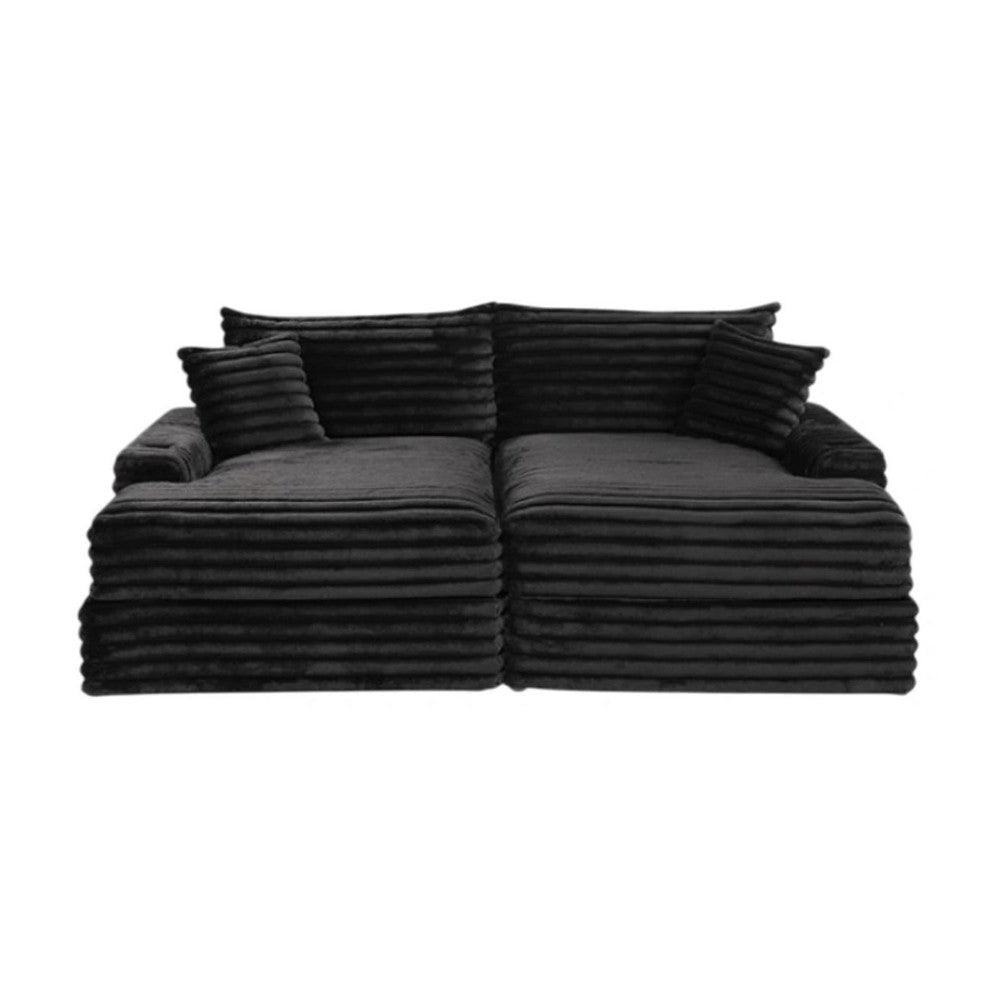 Teya Double Chaise Sofa | 2 Pillows | Black Chenille Upholstery | 94’’ BM342633