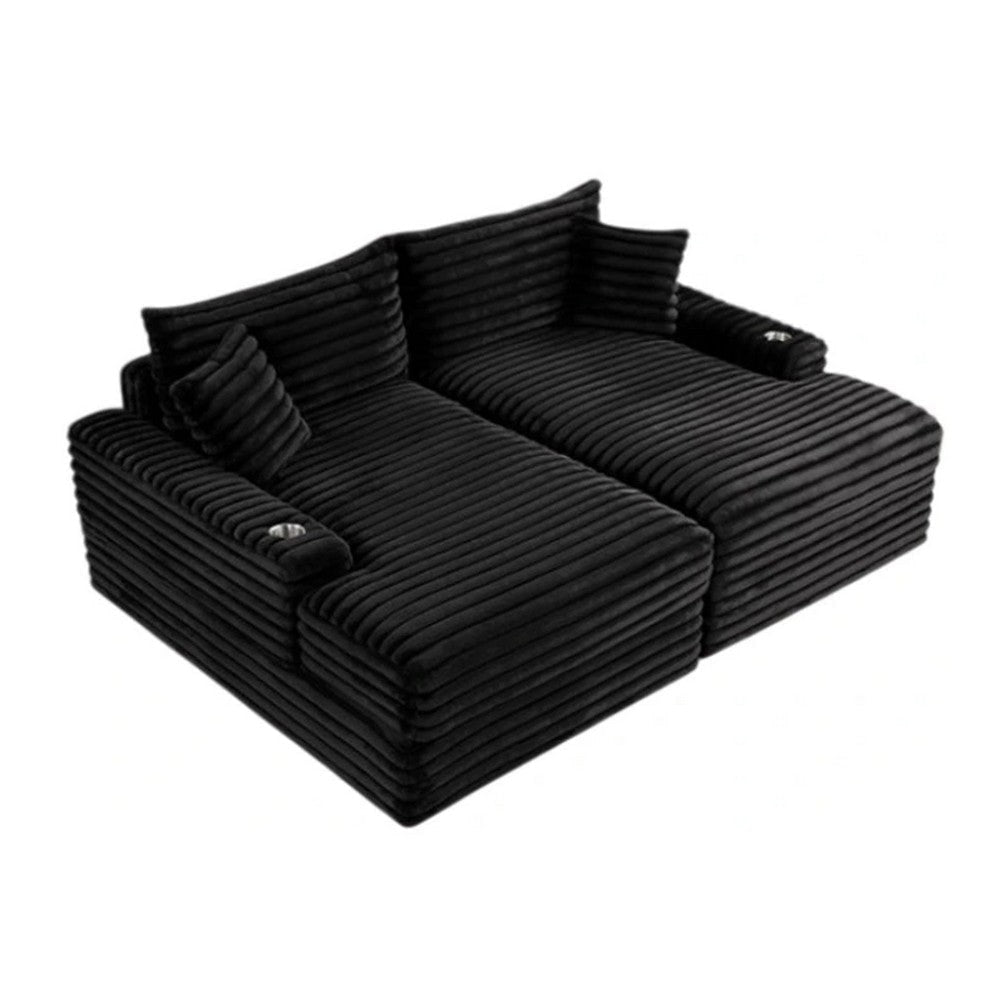 Teya Double Chaise Sofa | 2 Pillows | Black Chenille Upholstery | 94’’ BM342633
