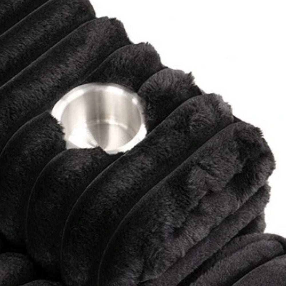 Teya Double Chaise Sofa | 2 Pillows | Black Chenille Upholstery | 94’’ BM342633