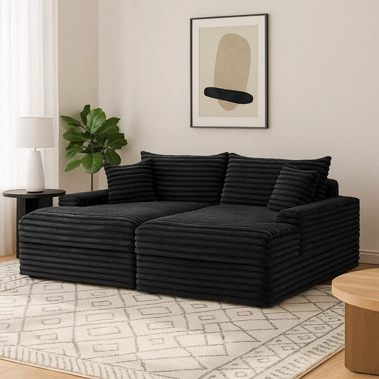 Teya Double Chaise Sofa | 2 Pillows | Black Chenille Upholstery | 94"