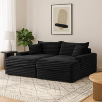 Teya Double Chaise Sofa | 2 Pillows | Black Chenille Upholstery | 94"