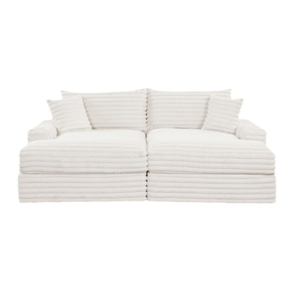 Teya Double Chaise Sofa | 2 Pillows | White Chenille Upholstery | 94’’ BM342634