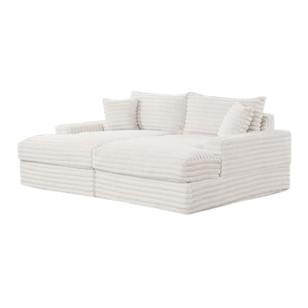 Teya Double Chaise Sofa | 2 Pillows | White Chenille Upholstery | 94’’ BM342634