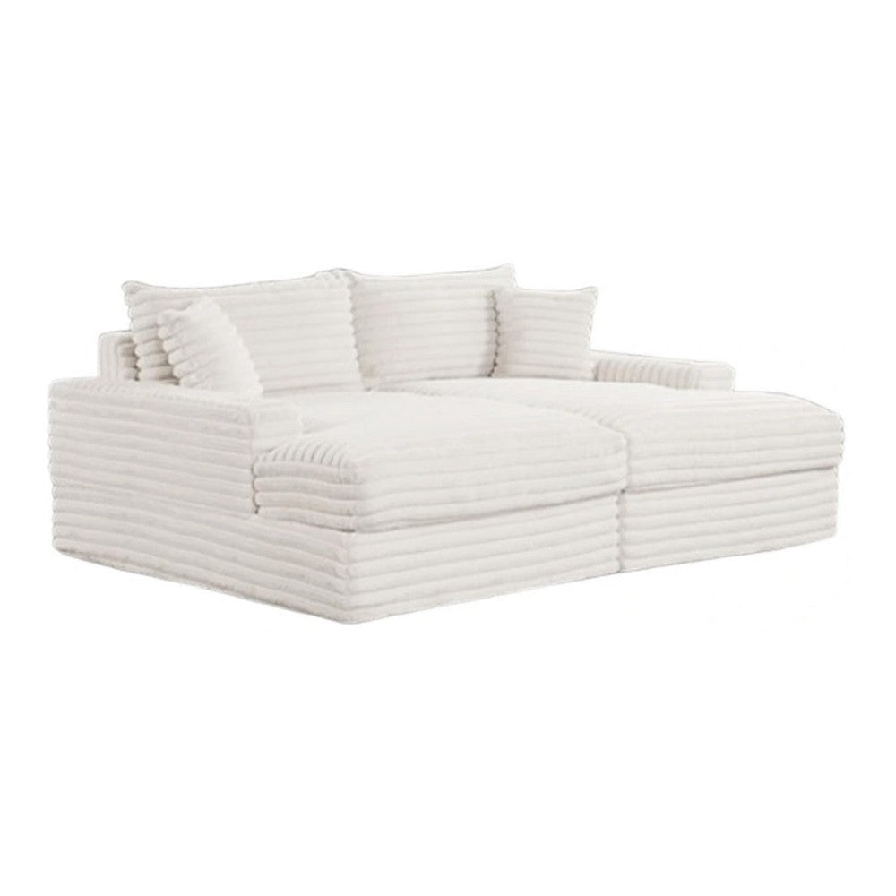 Teya Double Chaise Sofa | 2 Pillows | White Chenille Upholstery | 94"