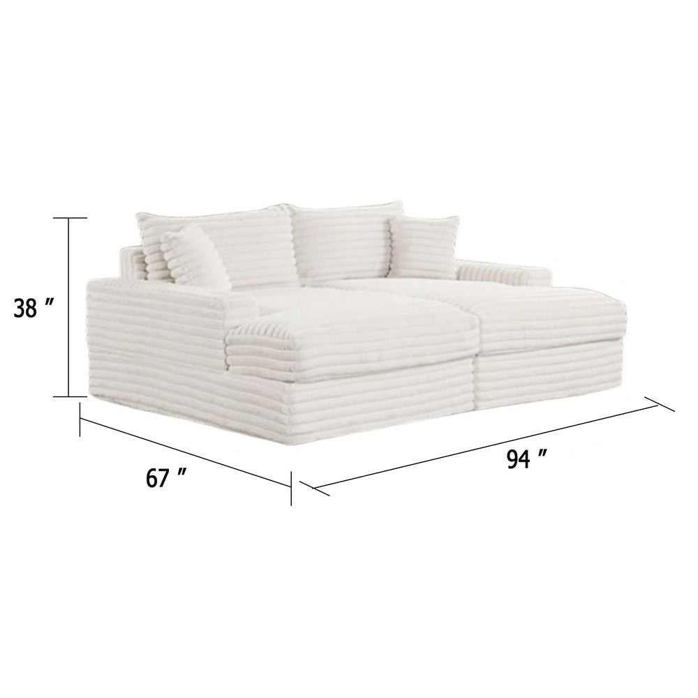 Teya Double Chaise Sofa | 2 Pillows | White Chenille Upholstery | 94’’ BM342634