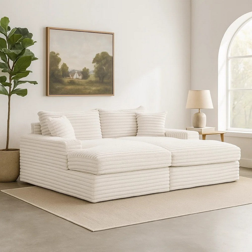 Teya Double Chaise Sofa | 2 Pillows | White Chenille Upholstery | 94"
