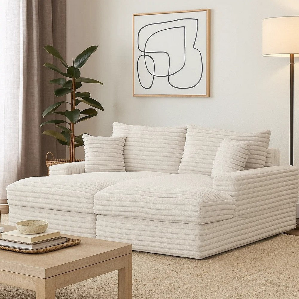 Teya Double Chaise Sofa | 2 Pillows | White Chenille Upholstery | 94"
