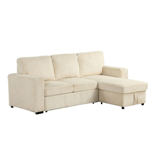 Seya Sleeper L Sectional Sofa | Storage Chaise | Beige Corduroy | 93"