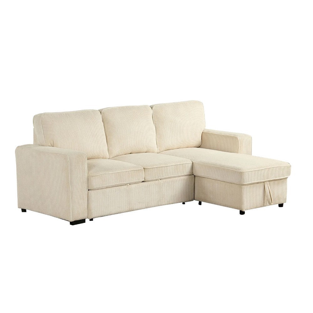 Seya Sleeper L Sectional Sofa | Storage Chaise | Beige Corduroy | 93"