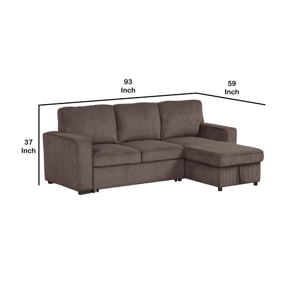 Seya Sleeper L Sectional Sofa | Storage Chaise | Brown Corduroy | 93"