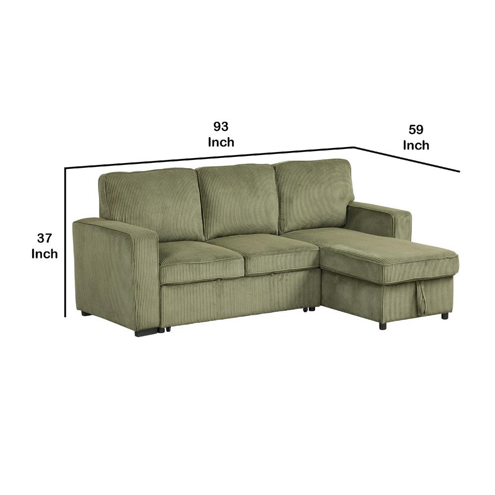 Seya Sleeper L Sectional Sofa | Storage Chaise | Green Corduroy | 93"