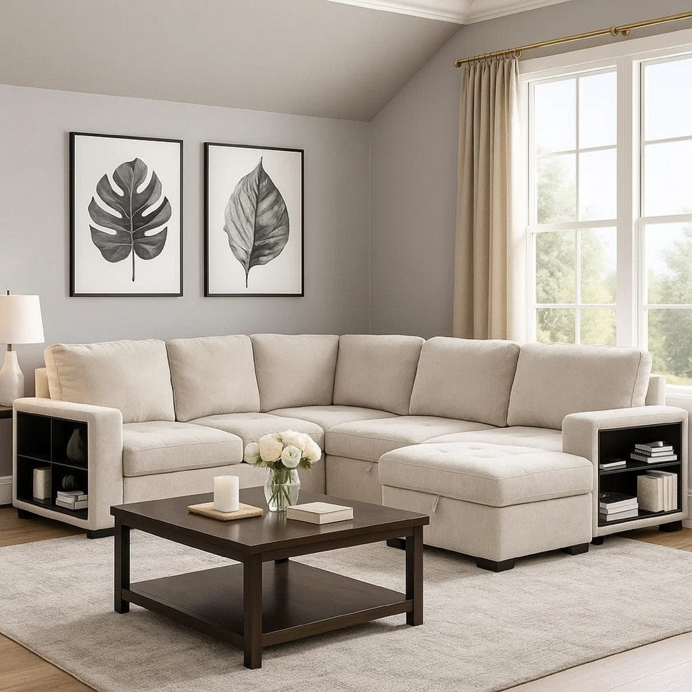 Stila Sleeper Sectional Sofa w Storage Chaise | 128" Beige