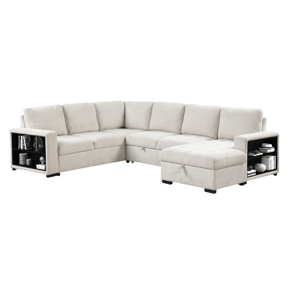 Stila Sleeper Sectional Sofa w Storage Chaise | 128" Beige
