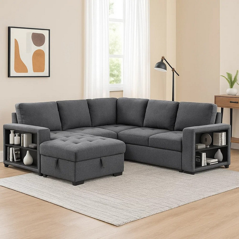 Stila Sleeper Sectional Sofa w Storage Chaise | 128" Dark Gray