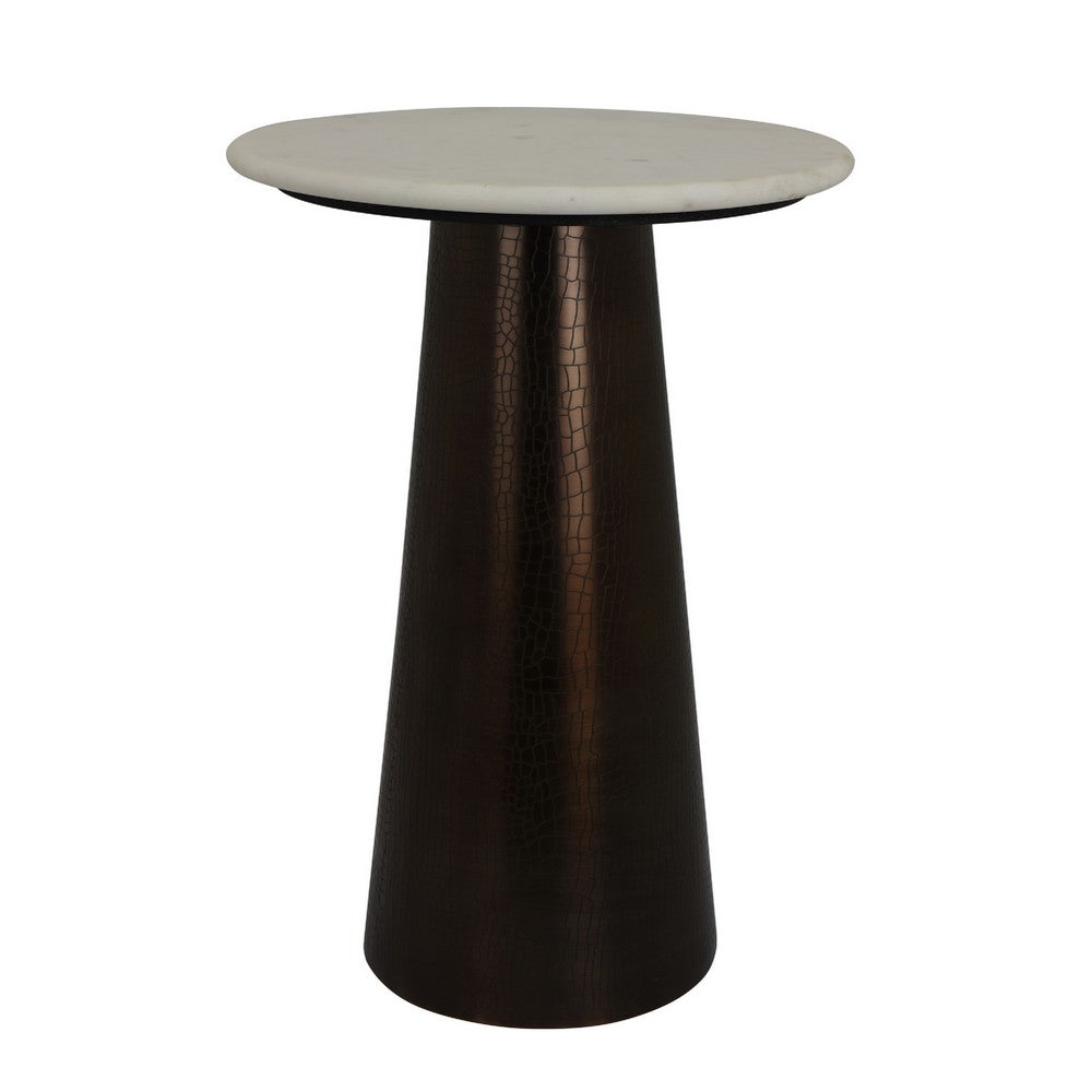 Plant Stand Accent Table | Bronze Metal | White Marble Top | 23"
