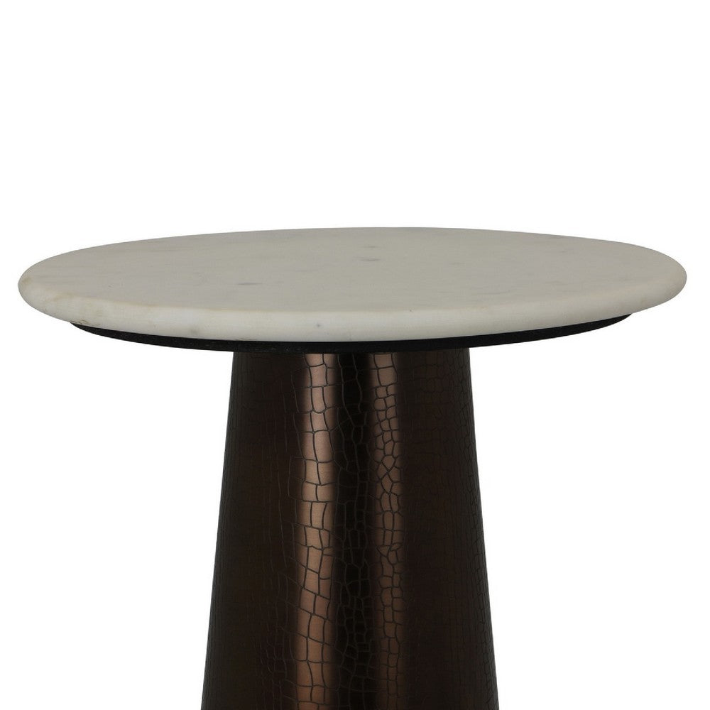 Plant Stand Accent Table | Bronze Metal | White Marble Top | 23"