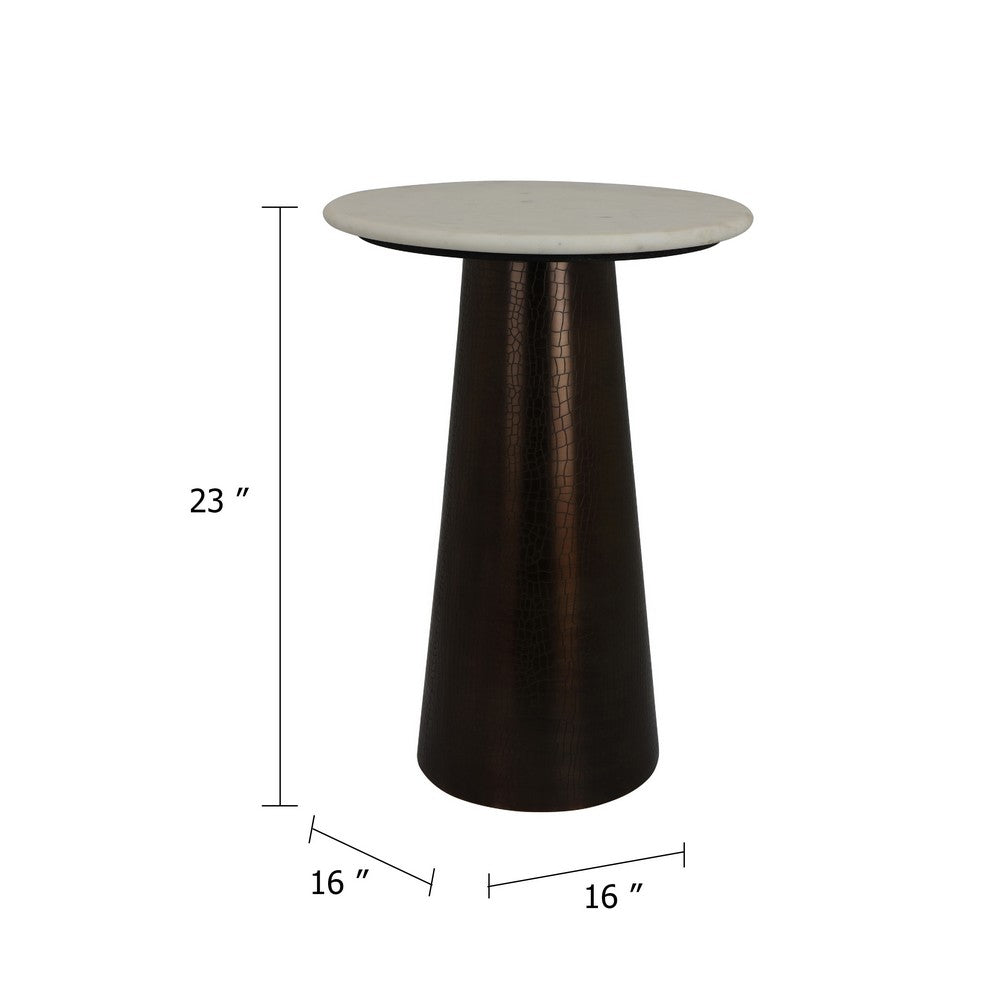 Plant Stand Accent Table | Bronze Metal | White Marble Top | 23"