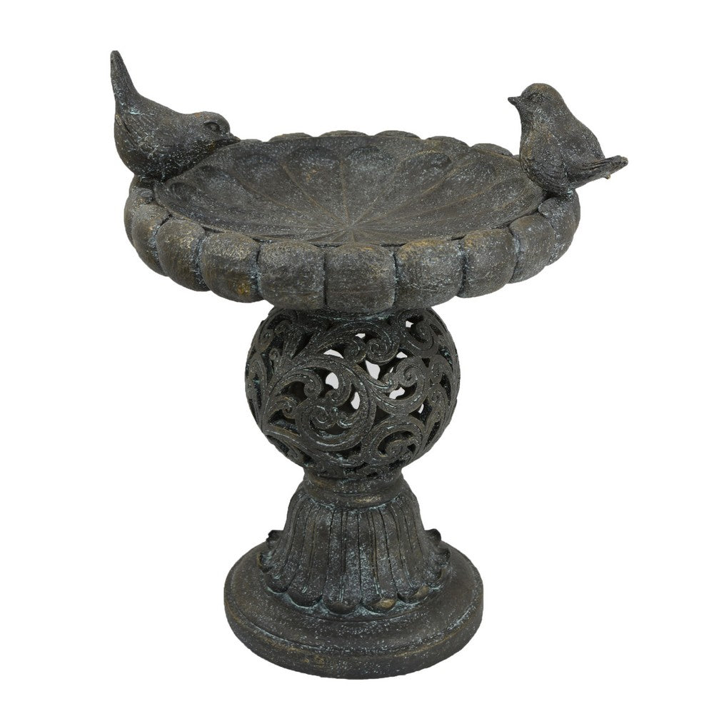 Bird Bath | Bronze Finished Resin Pedestal | Wide Scalloped Bowl | 22"