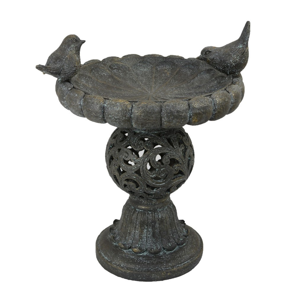 Bird Bath | Bronze Finished Resin Pedestal | Wide Scalloped Bowl | 22"