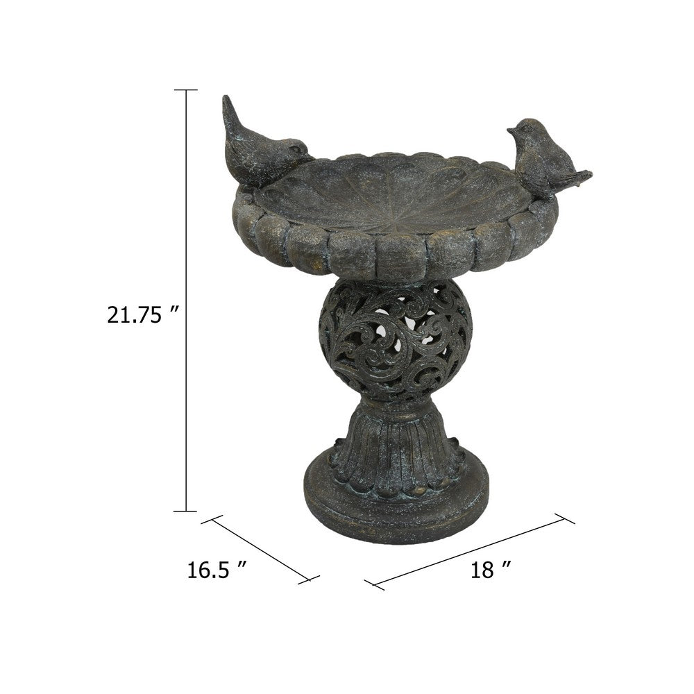 Bird Bath | Bronze Finished Resin Pedestal | Wide Scalloped Bowl | 22"