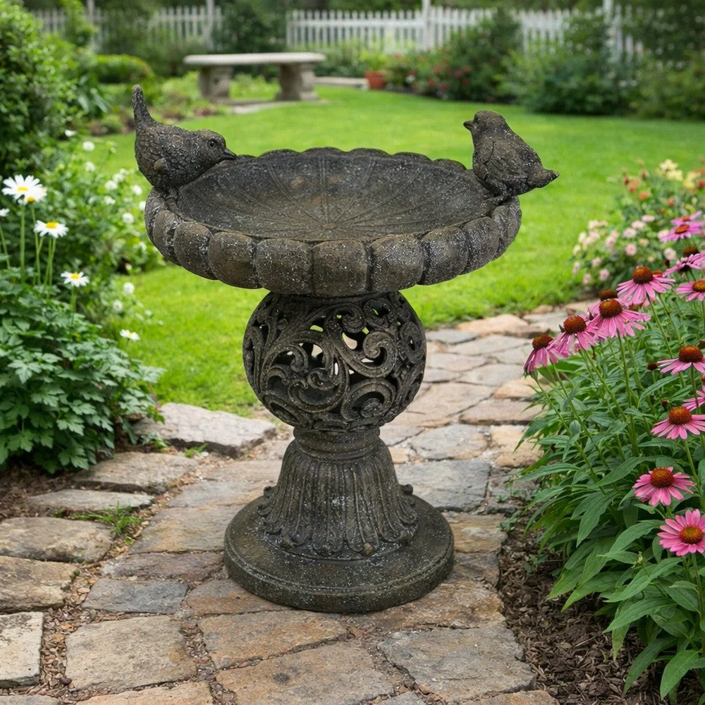 Bird Bath | Bronze Finished Resin Pedestal | Wide Scalloped Bowl | 22"