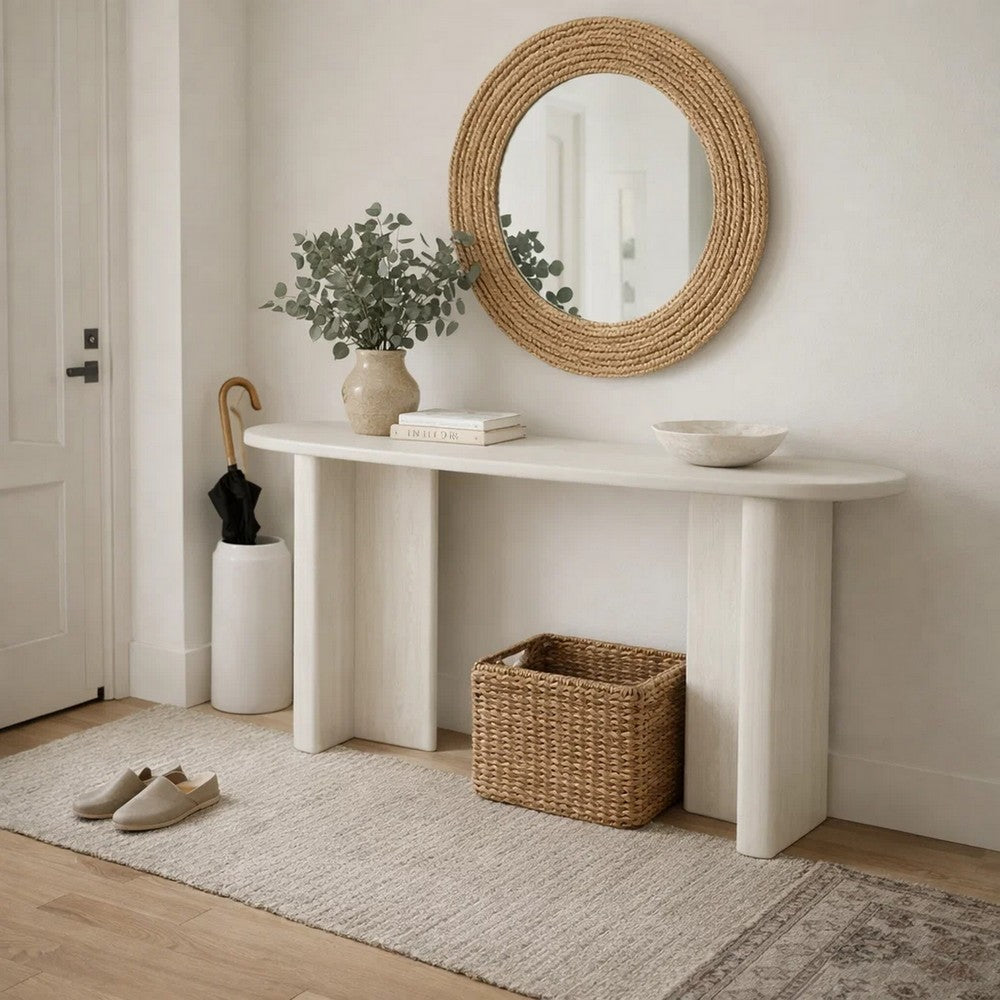 Console Table | White Wood | 63" Rectangular Top w Minimalist Legs