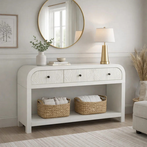 Jack Console Table | White Wood | 3 Drawers & Bottom Shelf | 47"